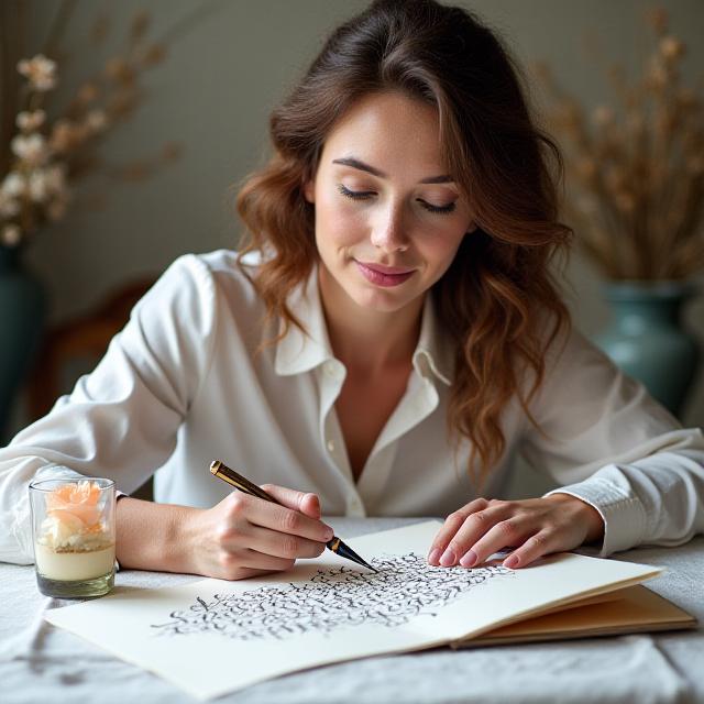 Master calligrapher creating elegant script