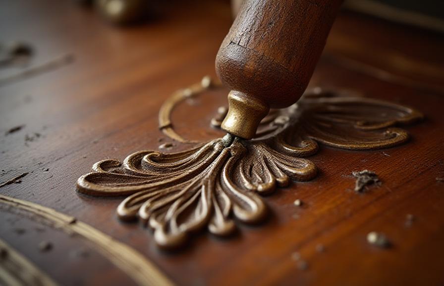 Antique Italian furniture restoration process showing expert craftsmanship